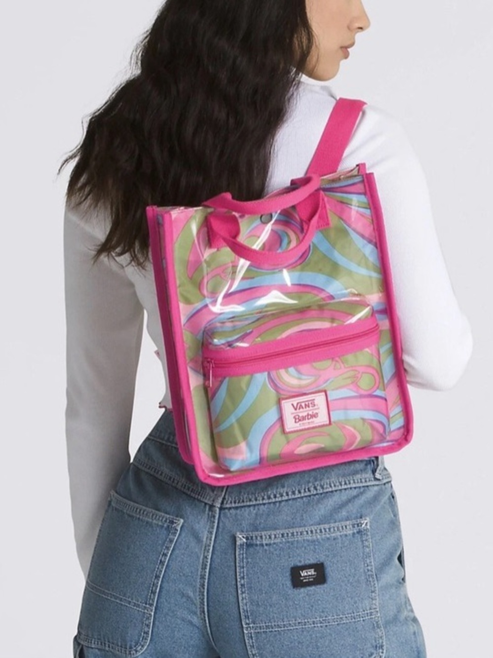 Vans x Barbie Pink Multicolor Swirl Mini Clear Backpack